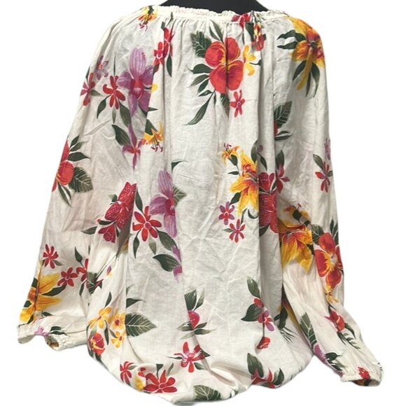 Old Navy Floral Peasant Blouse XXL Tie Neck Puff Sleeve Top - Picture 4 of 16